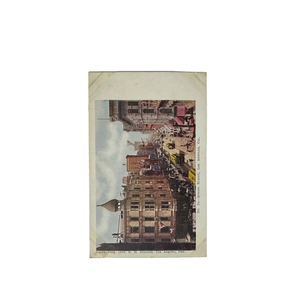 Vtg 1906 Postcard Spring Street Los Angeles CA RH Stocoum Trolley Hotel People - Picture 2 of 3